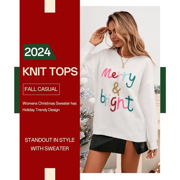 Women's Casual Holiday Sweaters Long Sleeve Round Neck Sweater Christmas Sweater - Picture 3 of 3